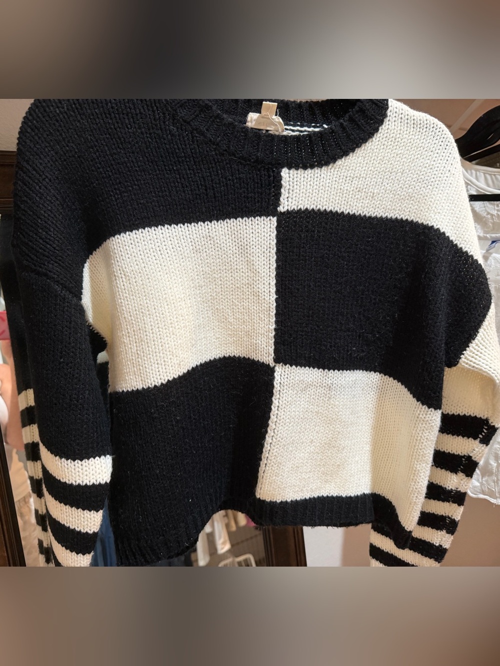 Hem & Thread - Checkerboard Black and White Knit Sweater